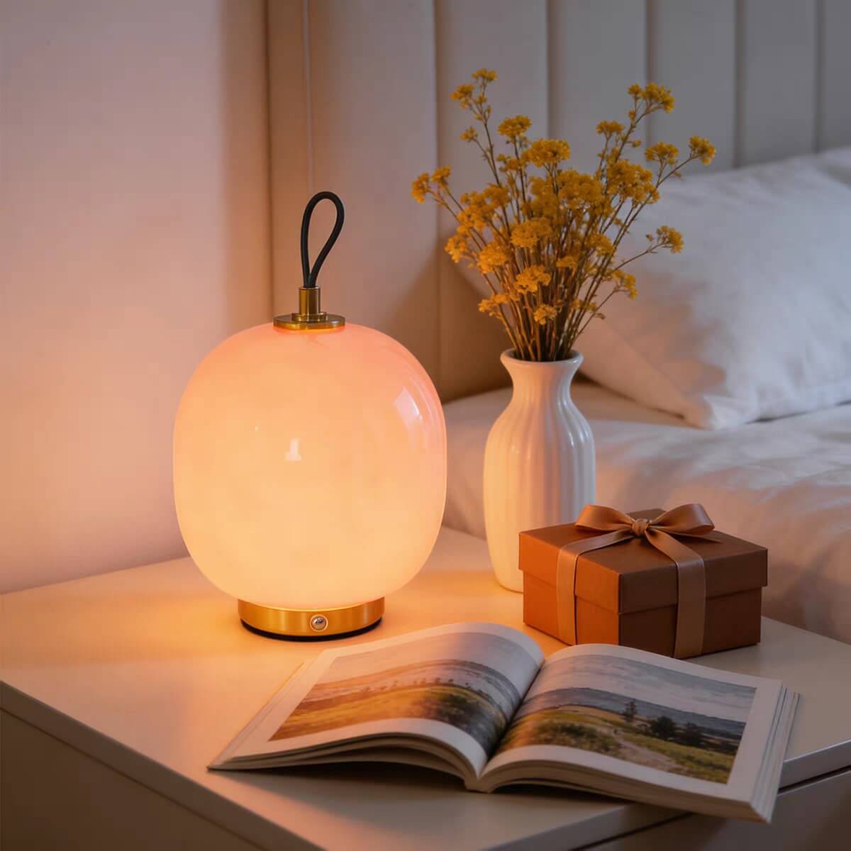 Bauhaus Inspired Modern Glass Rechargeable Table Lamp for Living Room