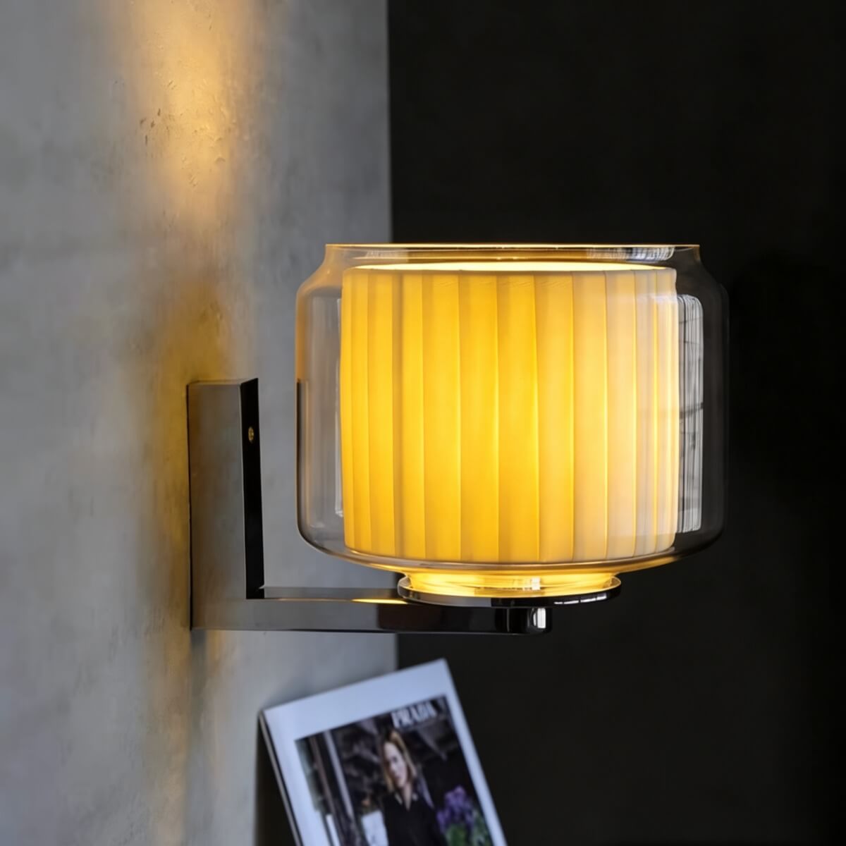 Bauhaus Modern Double Shade Glass and Fabric Wall Sconce