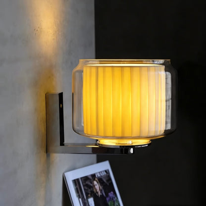 Bauhaus Modern Double Shade Glass and Fabric Wall Sconce