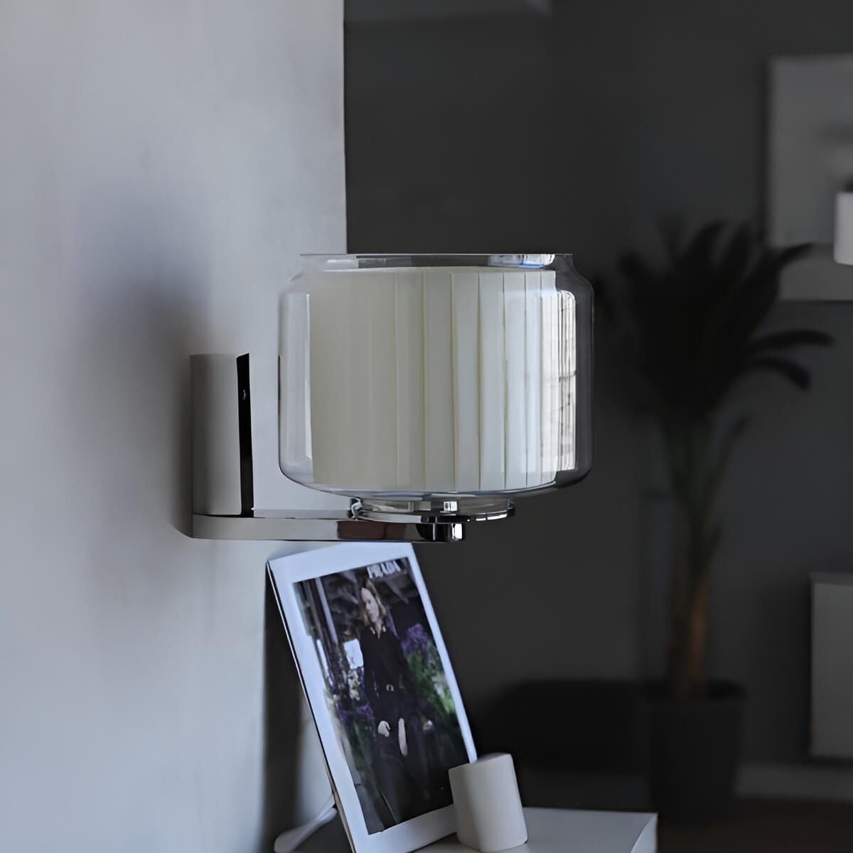 Bauhaus Modern Double Shade Glass and Fabric Wall Sconce