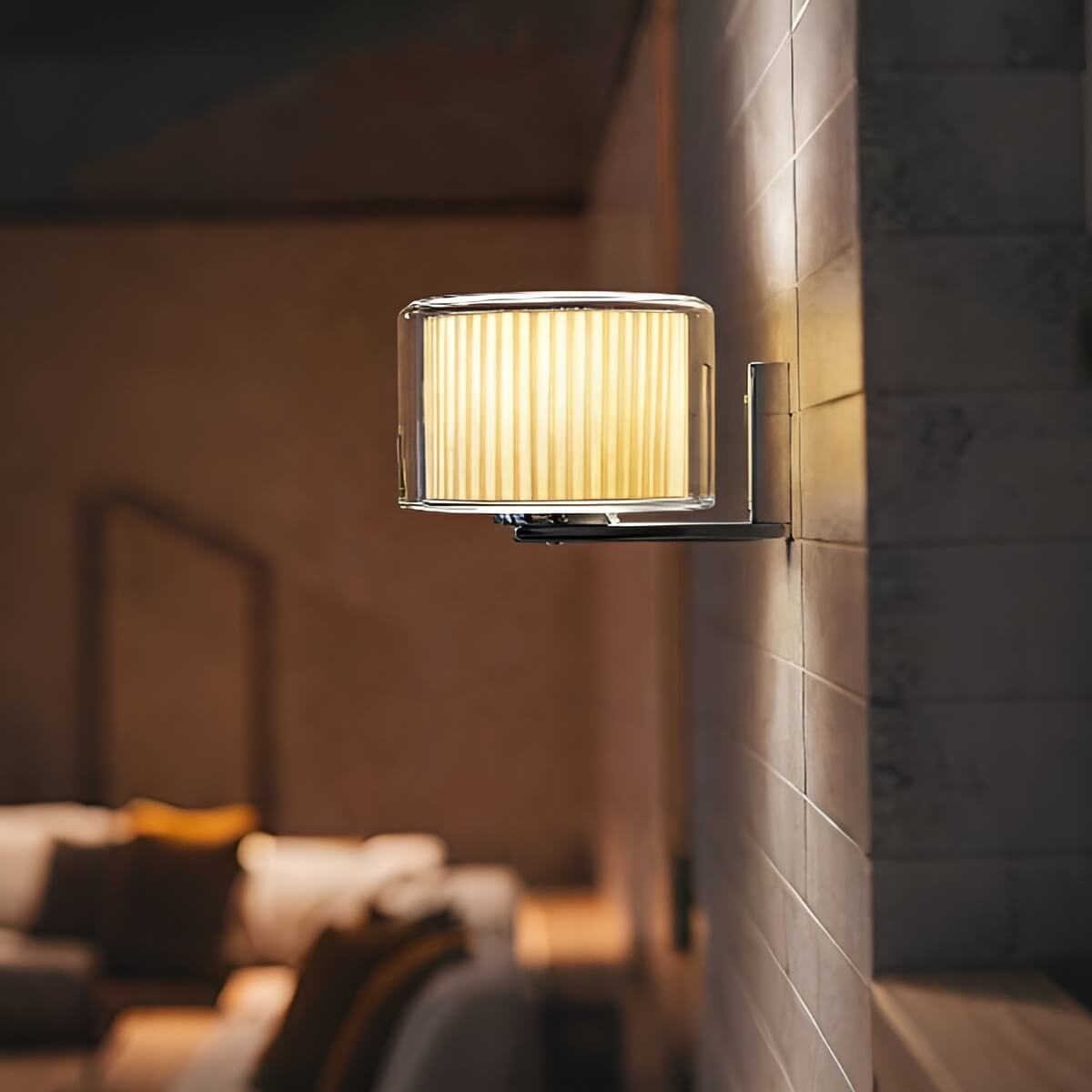 Bauhaus Modern Double Shade Glass and Fabric Wall Sconce