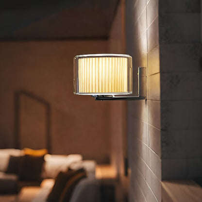 Bauhaus Modern Double Shade Glass and Fabric Wall Sconce