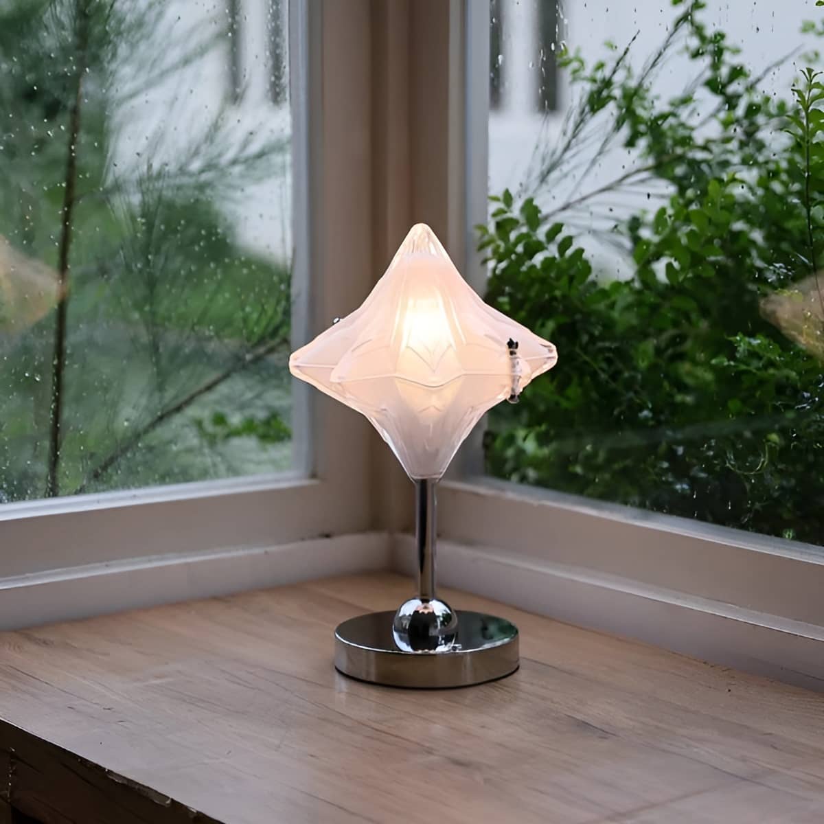 Bauhaus Portable Star Shaped White Glass Table Lamp