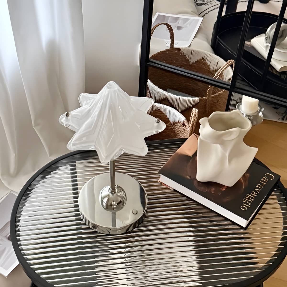 Bauhaus Portable Star Shaped White Glass Table Lamp