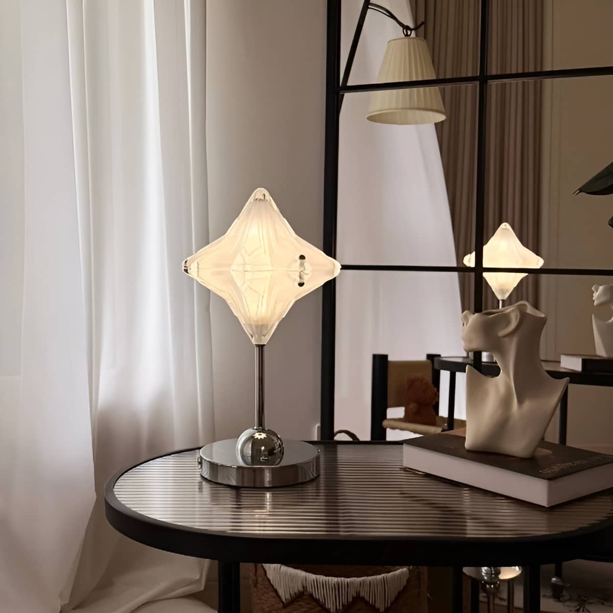 Bauhaus Portable Star Shaped White Glass Table Lamp