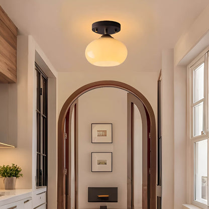 Bauhaus Wooden and Glass Small Hallway Ceiling Light