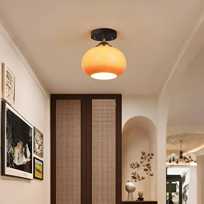 Bauhaus Wooden and Glass Small Hallway Ceiling Light