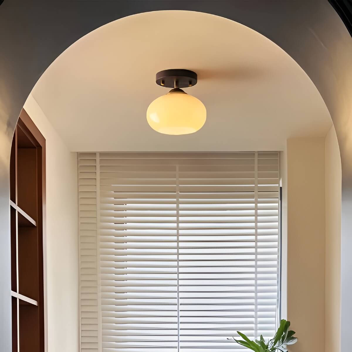 Bauhaus Wooden and Glass Small Hallway Ceiling Light