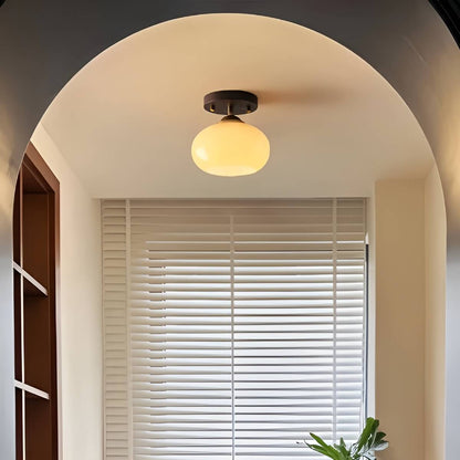 Bauhaus Wooden and Glass Small Hallway Ceiling Light