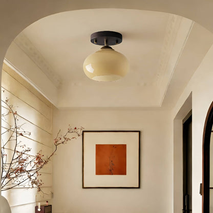 Bauhaus Wooden and Glass Small Hallway Ceiling Light