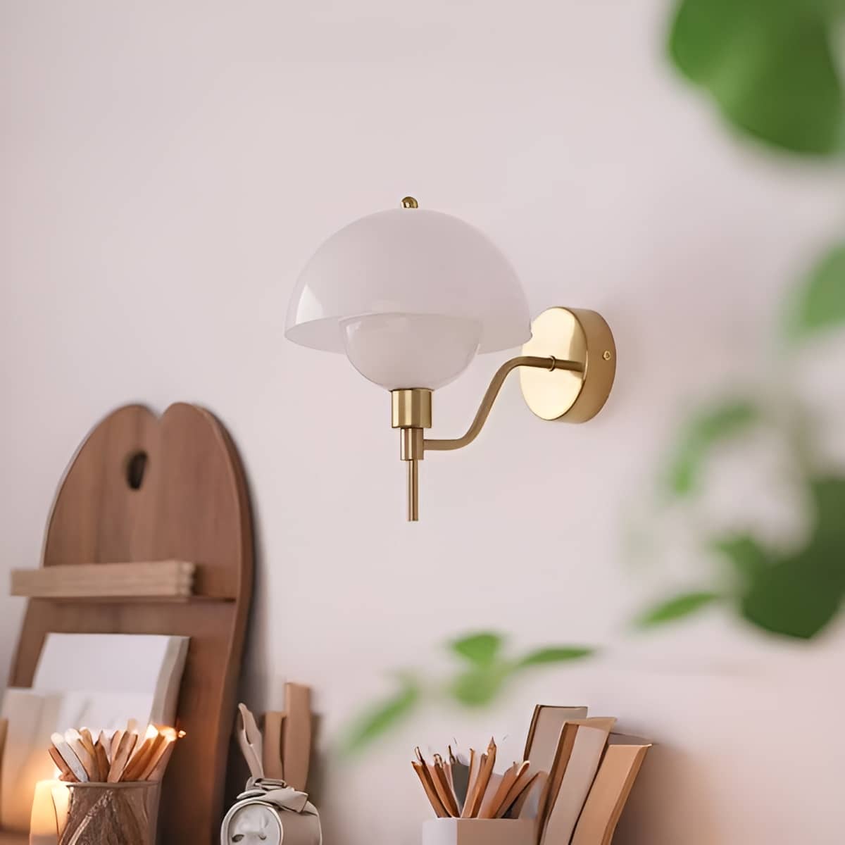 Bauhaus Cream Glass Mushroom Wall Light