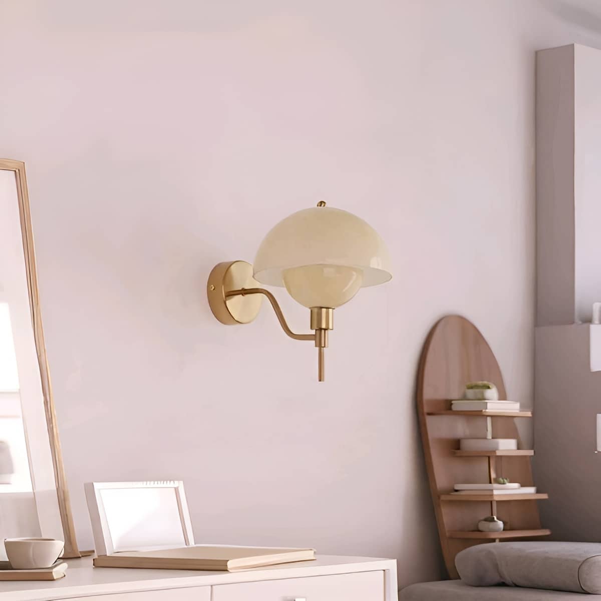 Bauhaus Cream Glass Mushroom Wall Light