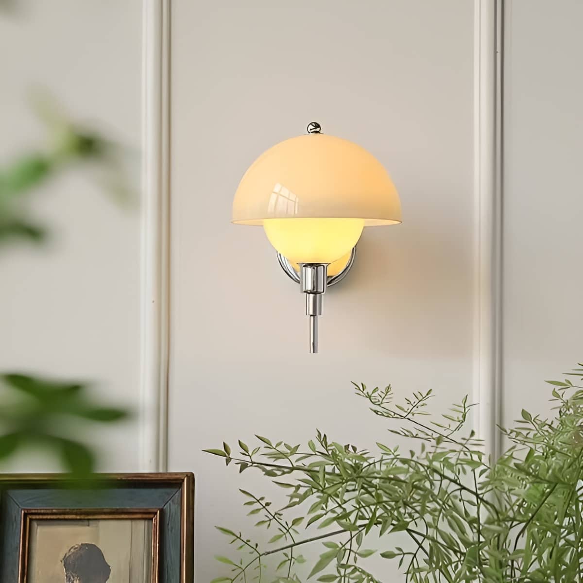 Bauhaus Cream Glass Mushroom Wall Light