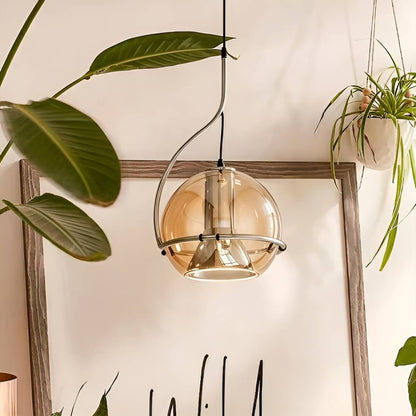 Bauhaus Inspired Amber Glass Industrial Hanging Light