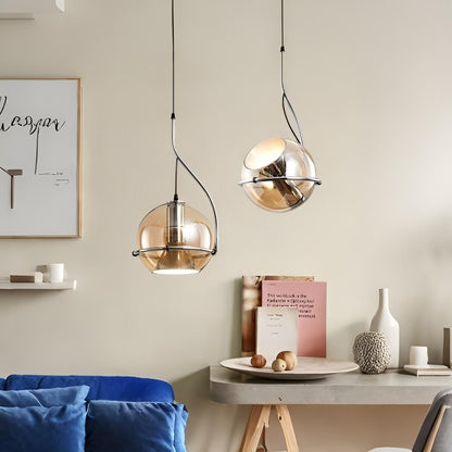 Bauhaus Inspired Amber Glass Industrial Hanging Light