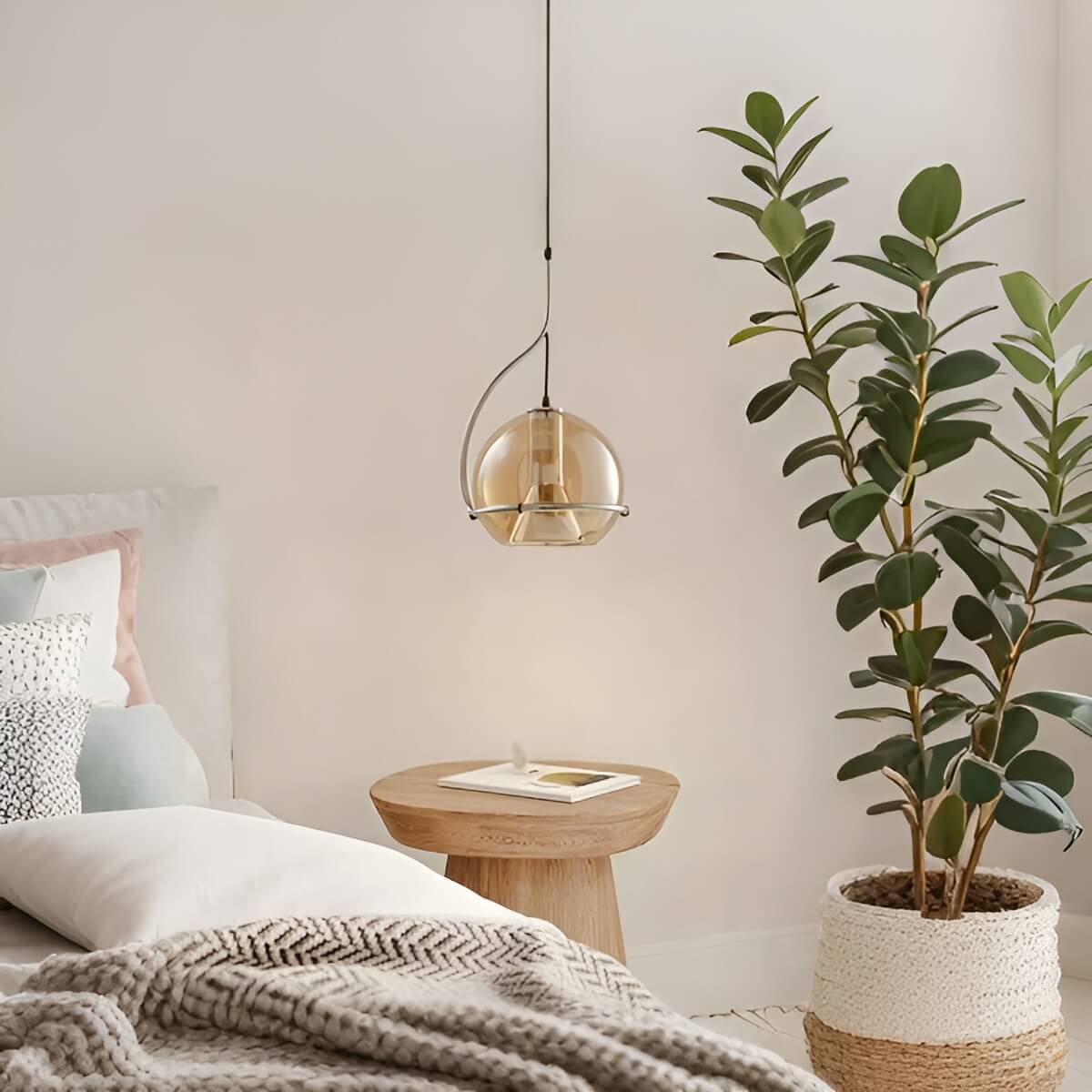 Bauhaus Inspired Amber Glass Industrial Hanging Light