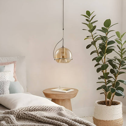 Bauhaus Inspired Amber Glass Industrial Hanging Light