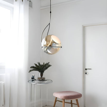 Bauhaus Inspired Amber Glass Industrial Hanging Light