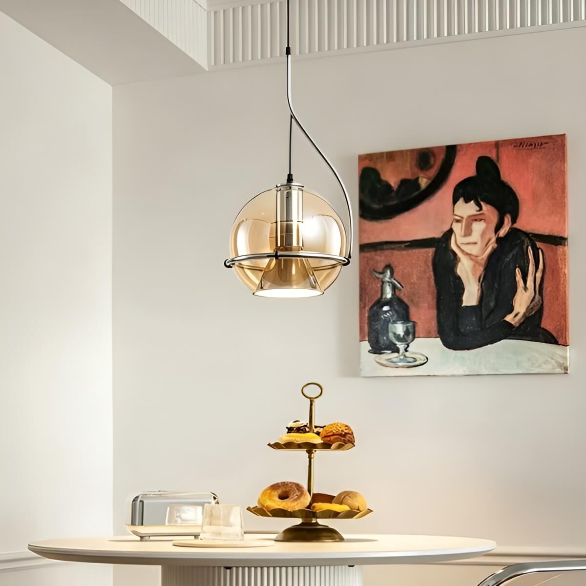 Bauhaus Inspired Amber Glass Industrial Hanging Light