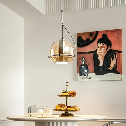 Bauhaus Inspired Amber Glass Industrial Hanging Light