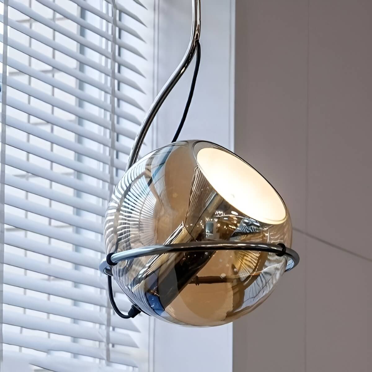 Bauhaus Inspired Amber Glass Industrial Hanging Light