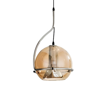 Bauhaus Inspired Amber Glass Industrial Hanging Light