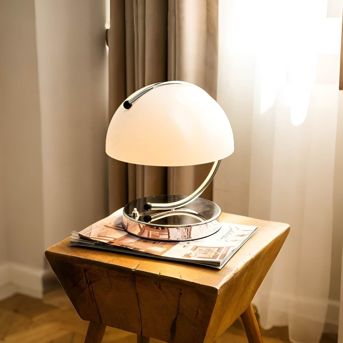 Bauhaus Modern Glass Dome Table Lamp with Chrome Base