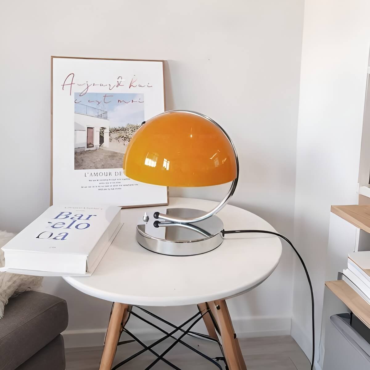 Bauhaus Modern Glass Dome Table Lamp with Chrome Base