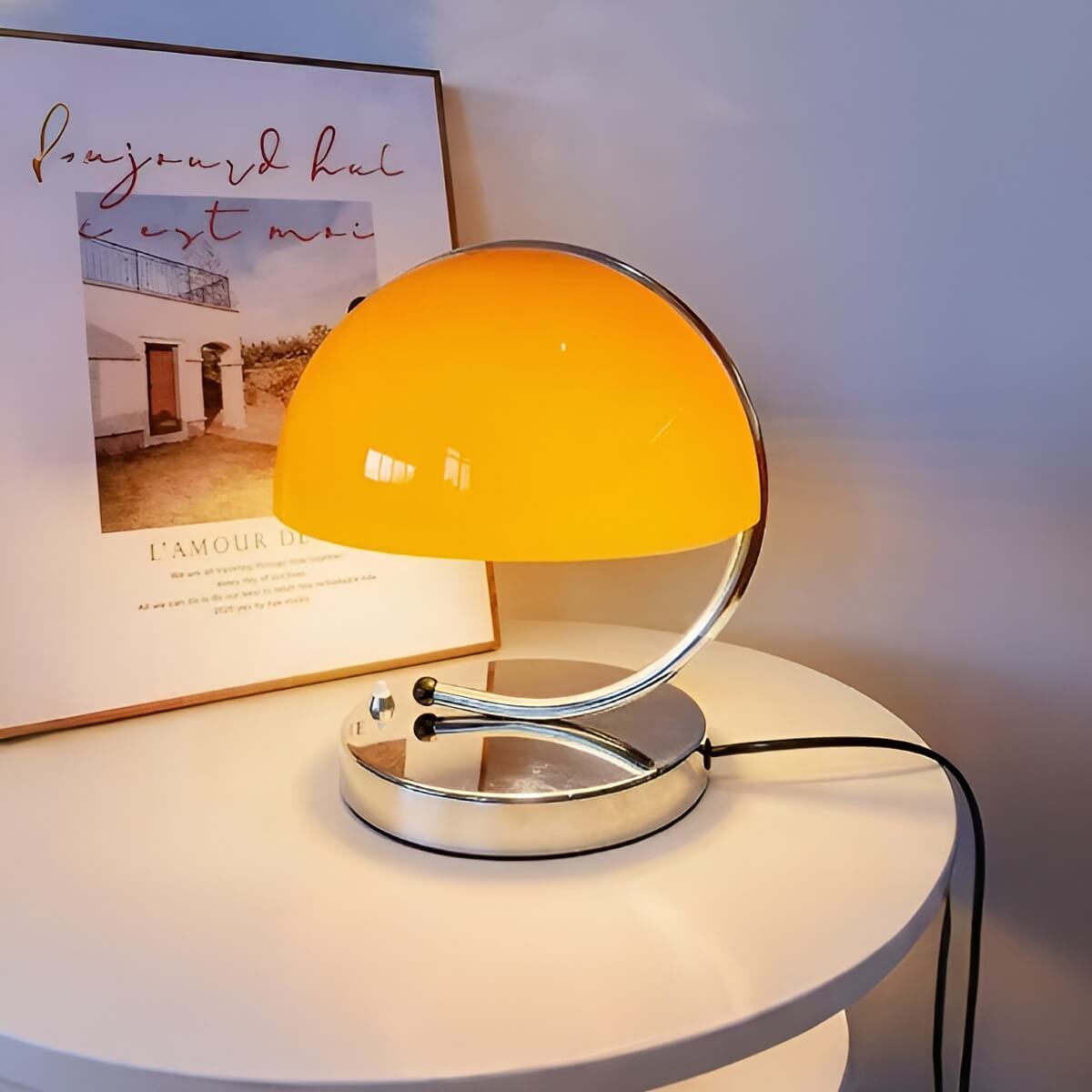 Bauhaus Modern Glass Dome Table Lamp with Chrome Base