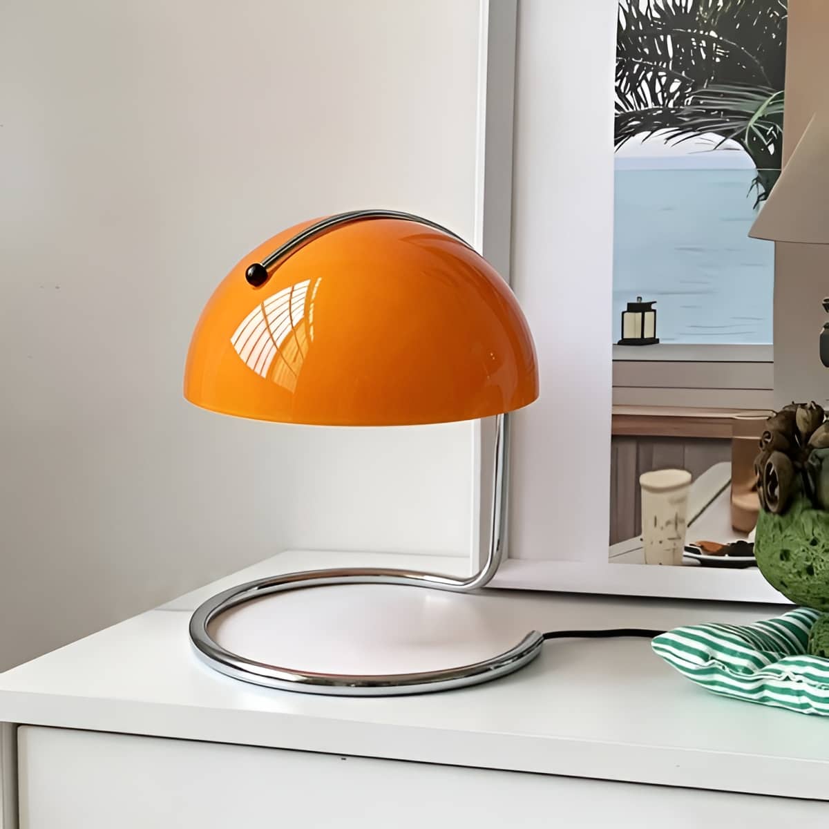 Bauhaus Modern Glass Table Lamp with Chrome Base