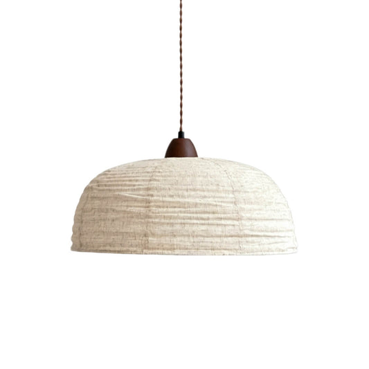 Beige Fabric Pendant Light with Walnut Wood Detail – 40 cm Scandinavian Pendant Lamp