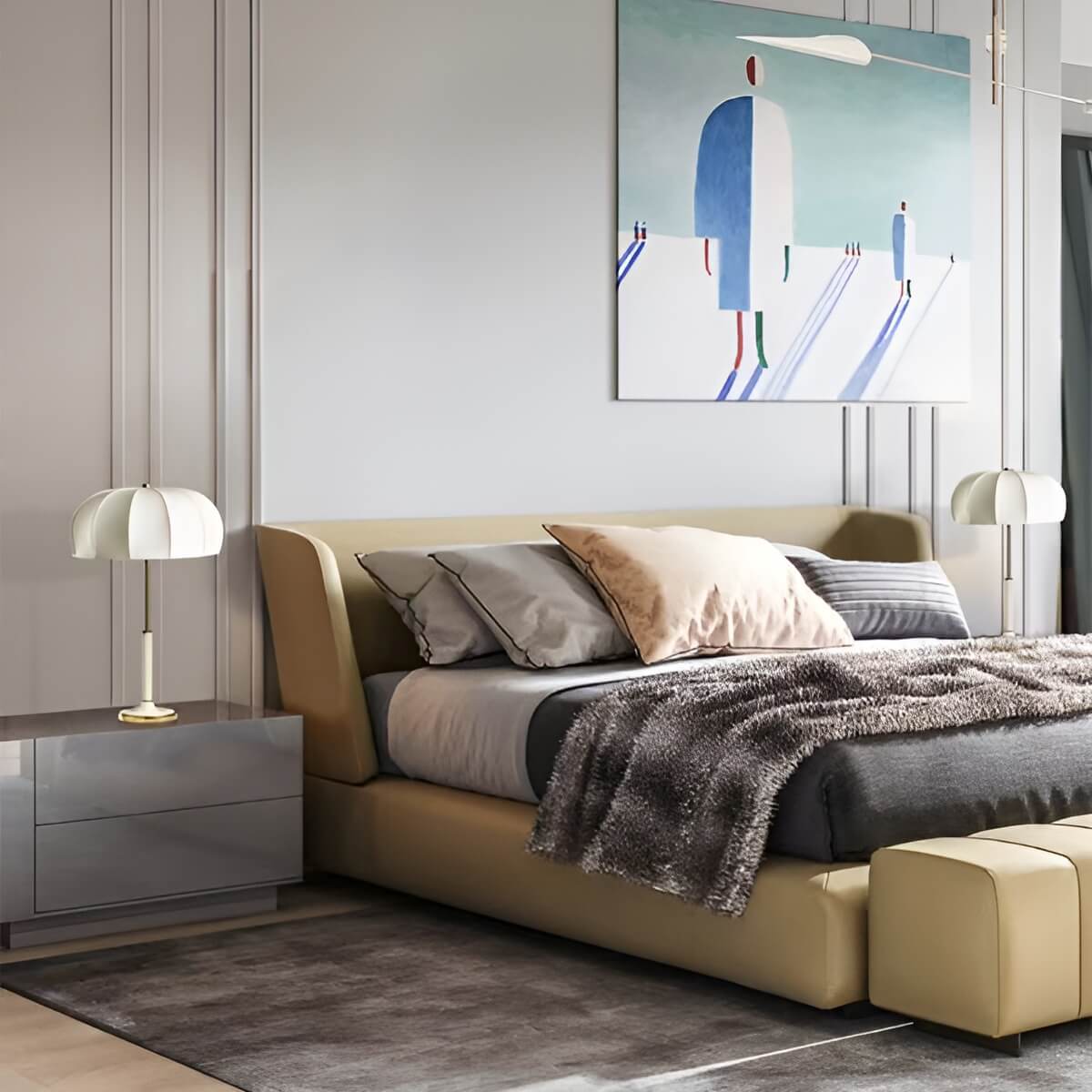 Classic Retro White Cloth Large Bedside Table Lamp