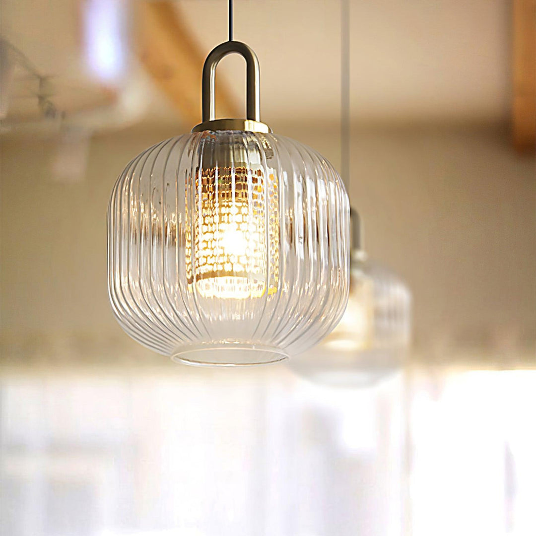 Vintage Ribbed Clear Glass Pendant Lamp