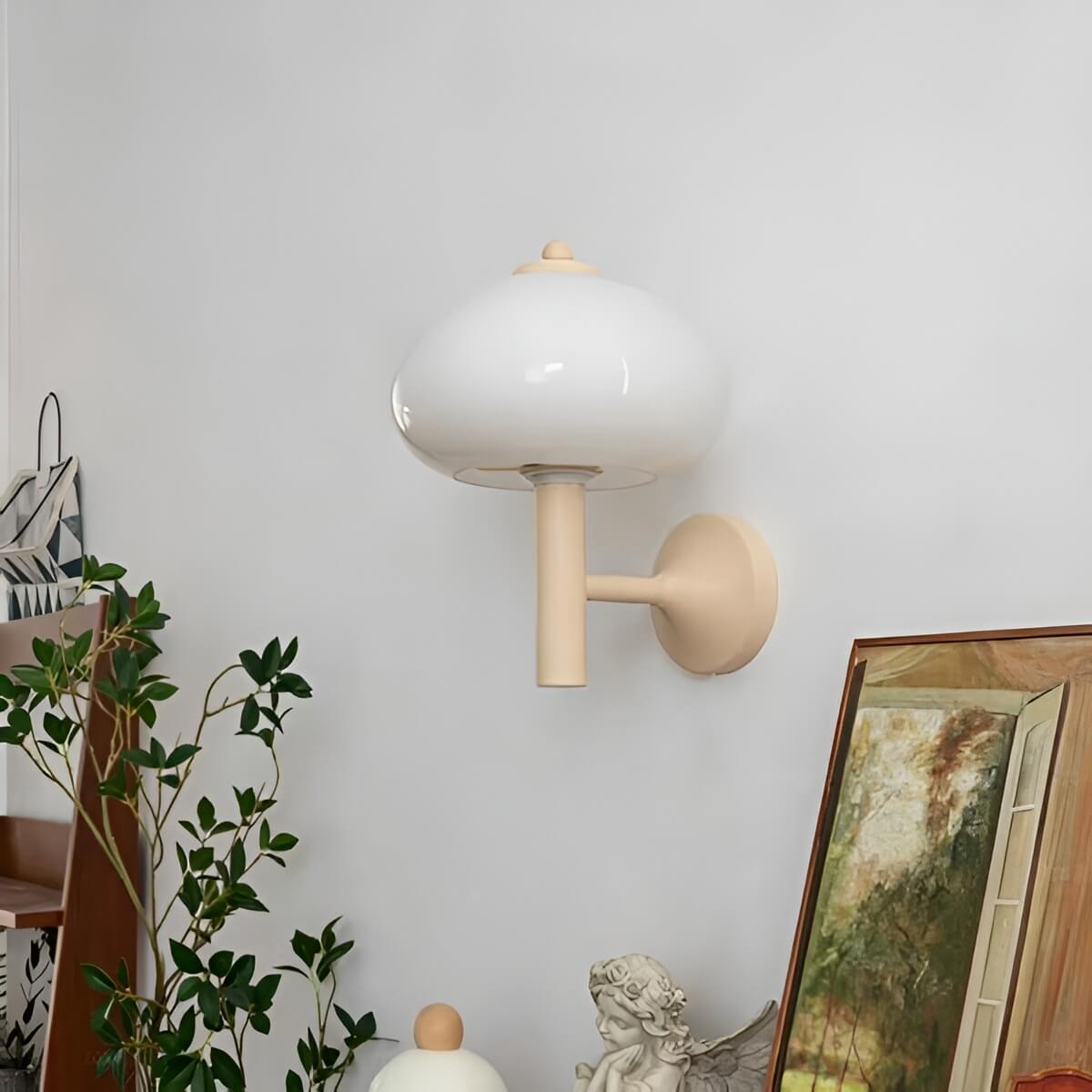 Cozy Milk Glass Mushroom Nursery Wall Lamp