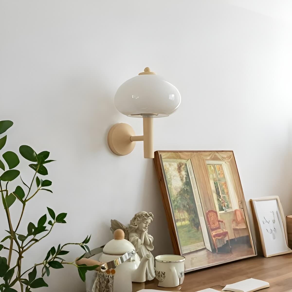 Cozy Milk Glass Mushroom Nursery Wall Lamp
