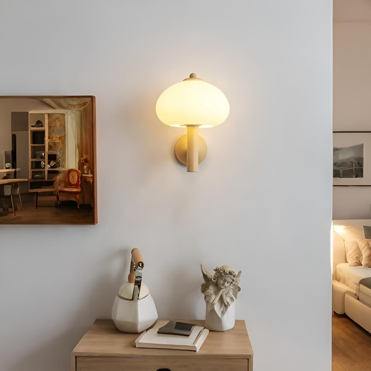 Cozy Milk Glass Mushroom Nursery Wall Lamp
