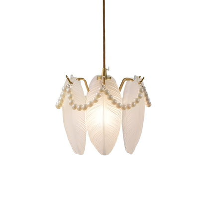 Elegant Feather Glass Hanging Lamp with Bead Decoration