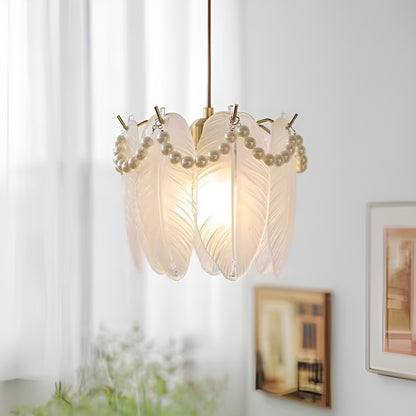 Elegant Feather Glass Hanging Lamp with Bead Decoration