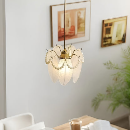 Elegant Feather Glass Hanging Lamp with Bead Decoration