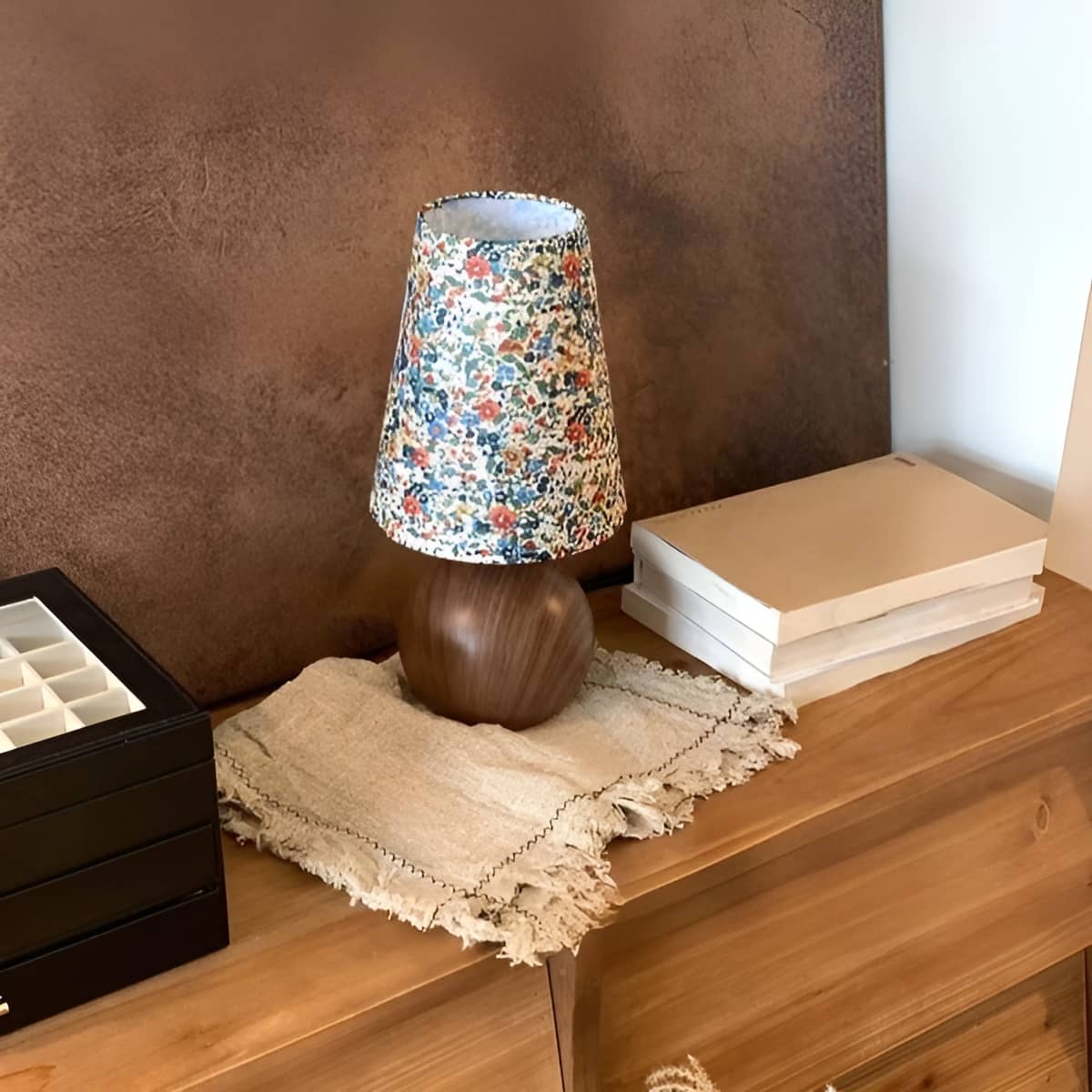 Floral Fabric Small Vintage Table Lamp With Ceramic Base