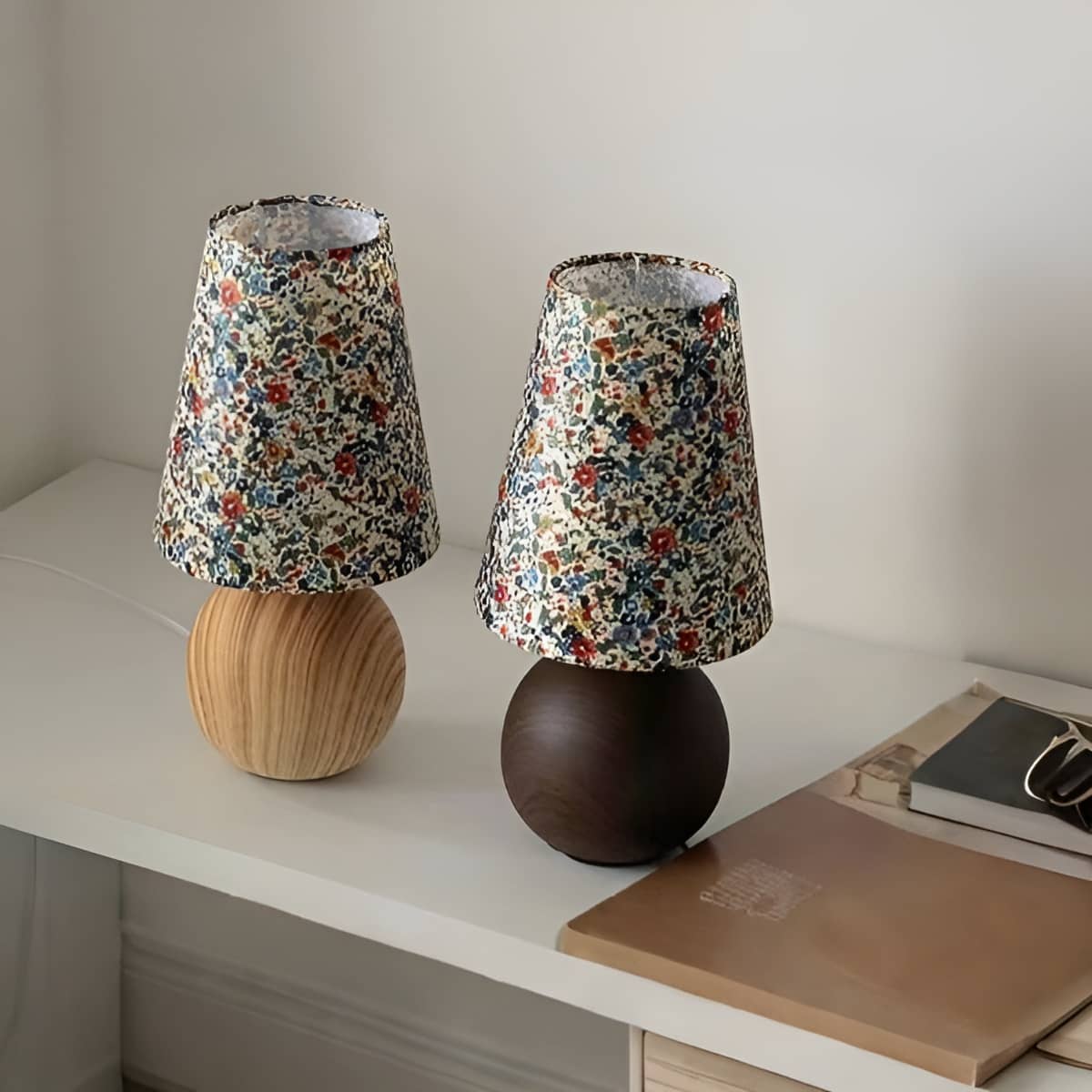 Floral Fabric Small Vintage Table Lamp With Ceramic Base