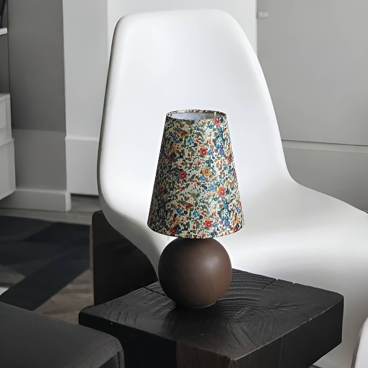 Floral Fabric Small Vintage Table Lamp With Ceramic Base