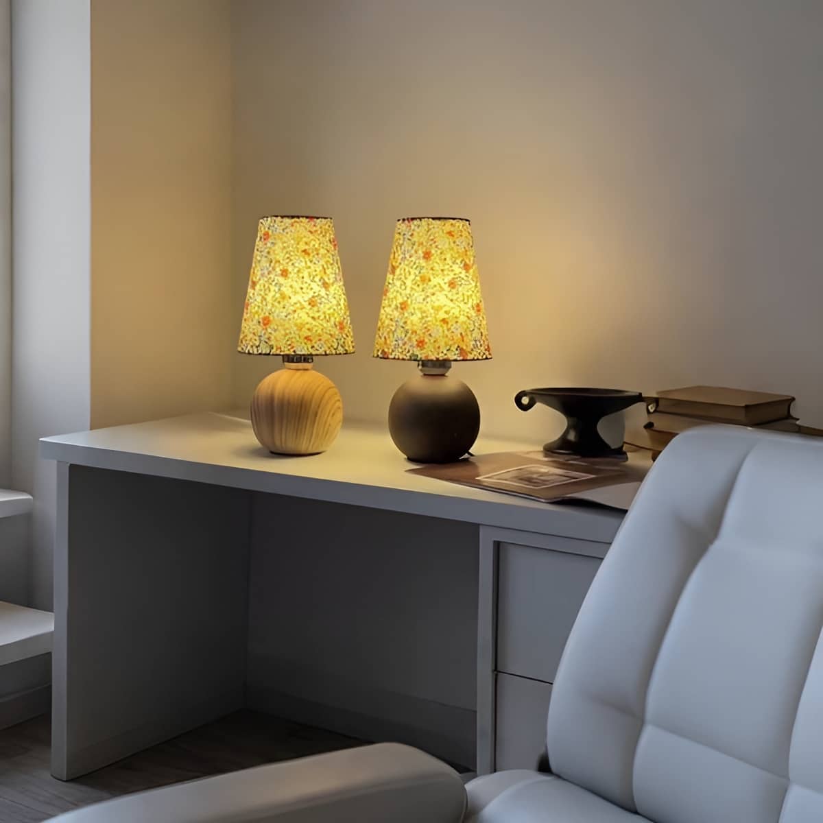 Floral Fabric Small Vintage Table Lamp With Ceramic Base