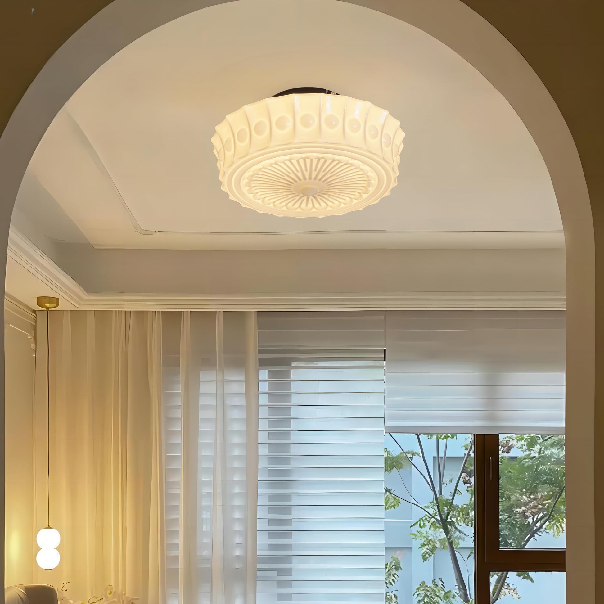 French Vintage Milk Glass Ceiling Light