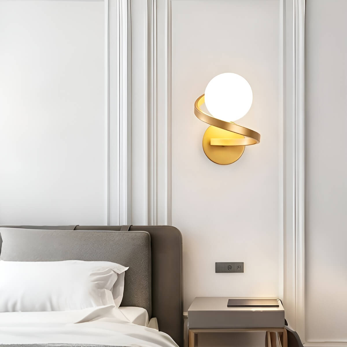 Glass Globe and Metal Spiral Modern Indoor Wall Light