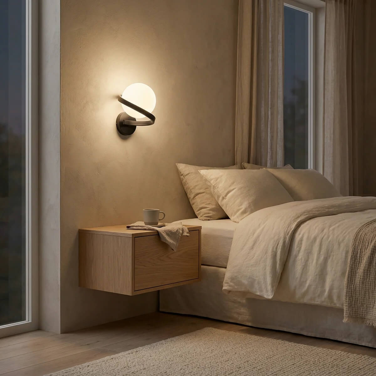 Glass Globe and Metal Spiral Modern Indoor Wall Light