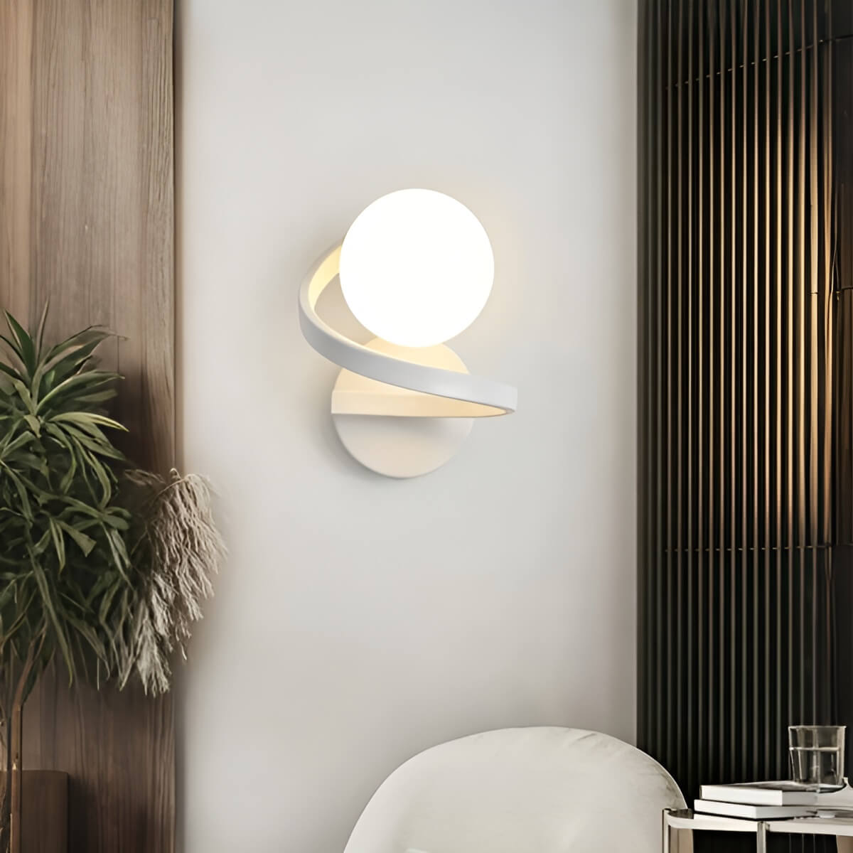 Glass Globe and Metal Spiral Modern Indoor Wall Light
