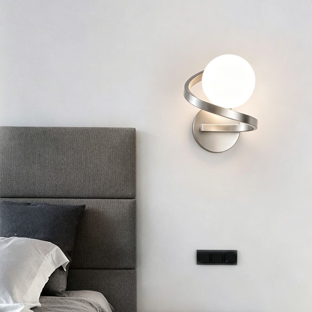 Glass Globe and Metal Spiral Modern Indoor Wall Light