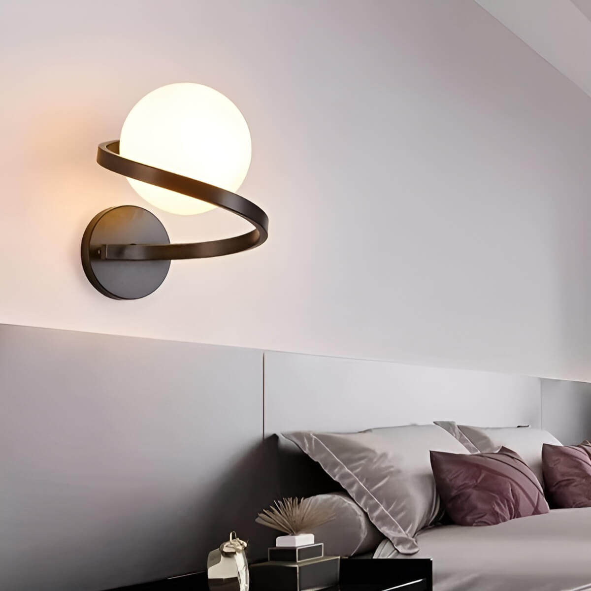 Glass Globe and Metal Spiral Modern Indoor Wall Light