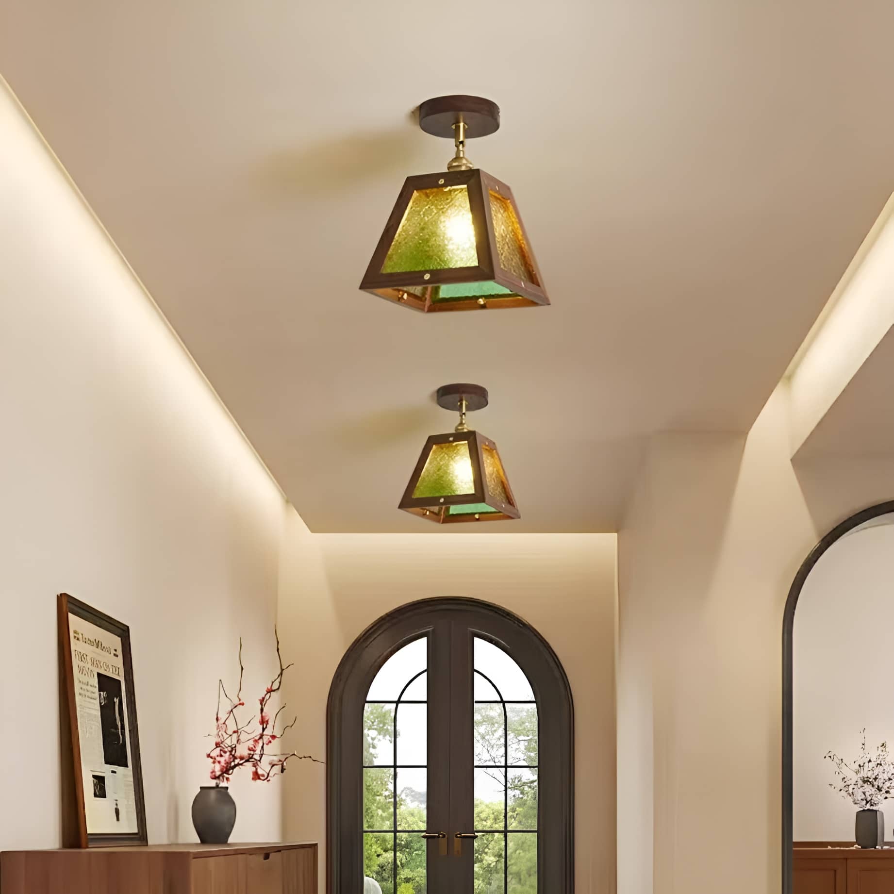 Industrial Wooden Frame Rustic Ceiling Light